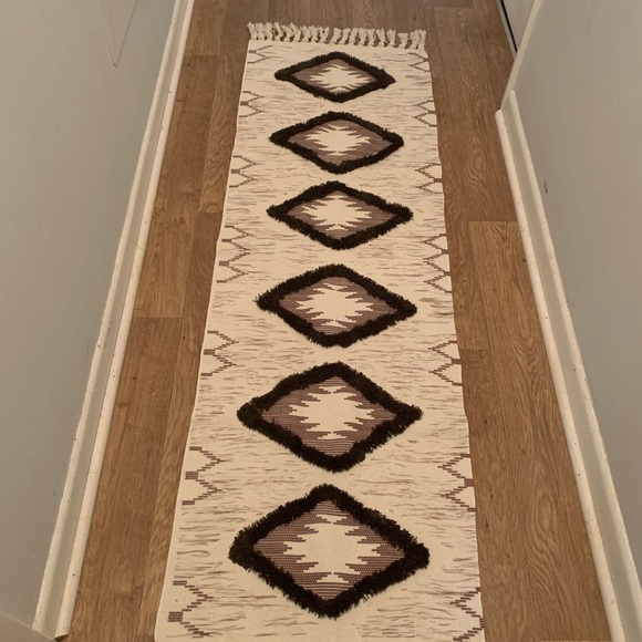 Cotton Linen Woven Runner Rug With Tassel Floor Mat Bohemian Neutral ivory brown - Picture 6 of 8